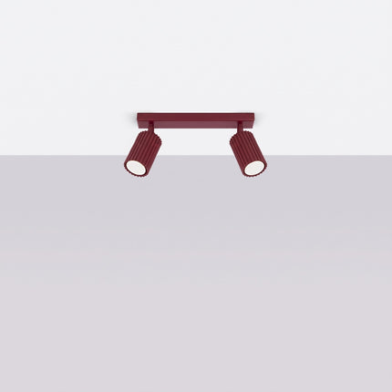 Plafonnier Oslo barre 2 spots orientables 30 cm bordeaux, vue en situation sur fond clair