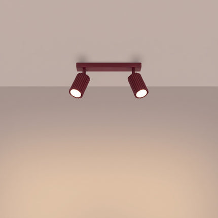 Plafonnier Oslo barre 2 spots orientables 30 cm bordeaux, lumière allumée