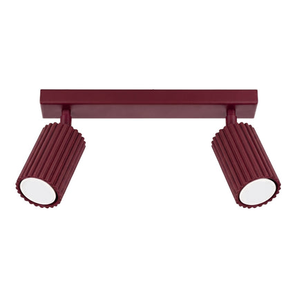 Plafonnier Oslo barre 2 spots orientables 30 cm bordeaux, packshot sur fond blanc