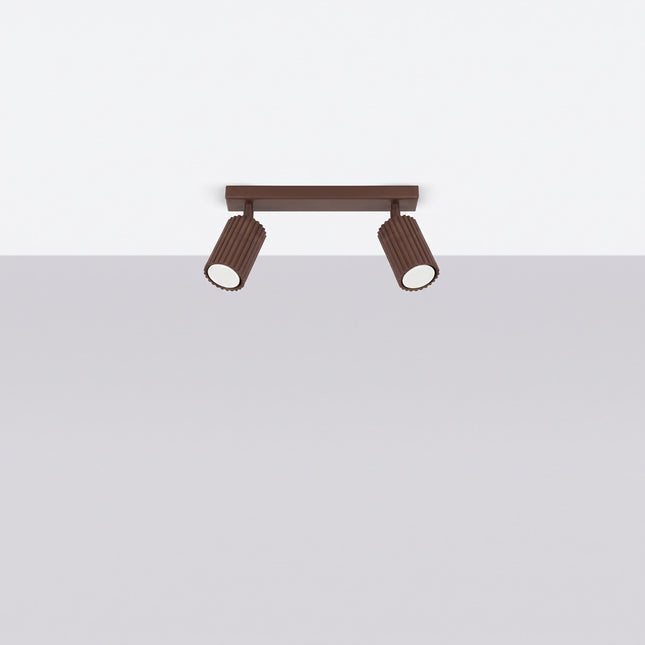 Plafonnier Oslo barre 2 spots orientables 30 cm brun chocolat, vue en situation sur fond clair