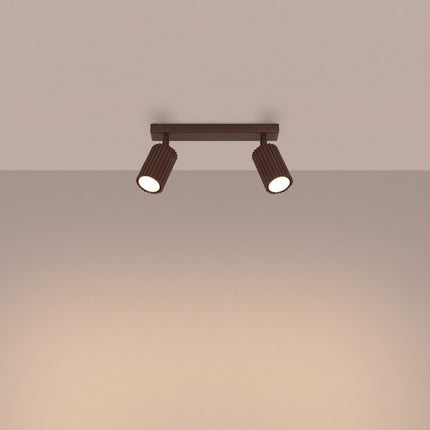 Plafonnier Oslo barre 2 spots orientables 30 cm brun chocolat, lumière allumée