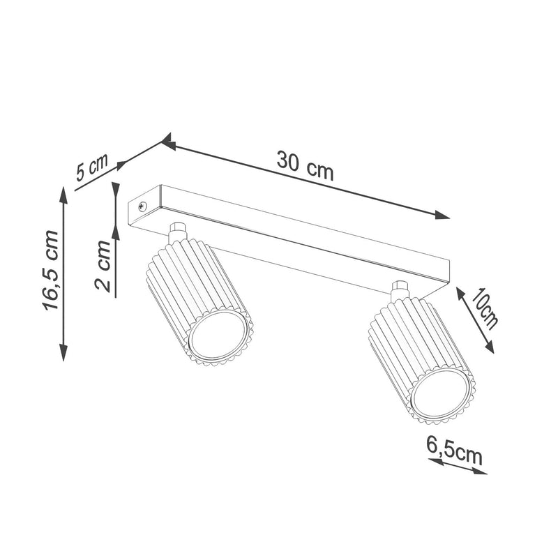 Dimensions Deckenleuchte Oslo Balken 2 Spots schwenkbar 30 cm aus Aluminium Dunkelbraun