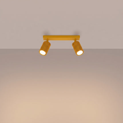 Plafonnier Oslo barre 2 spots orientables 30 cm jaune ambré, lumière allumée