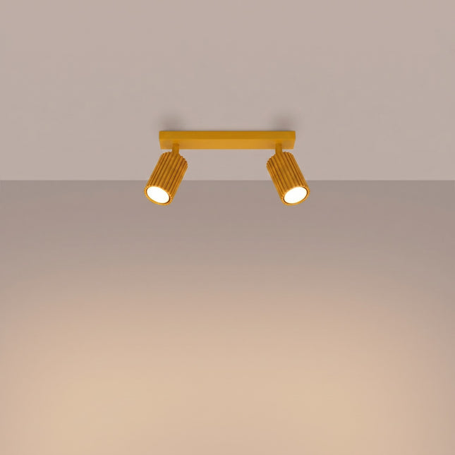 Plafonnier Oslo barre 2 spots orientables 30 cm jaune ambré, lumière allumée