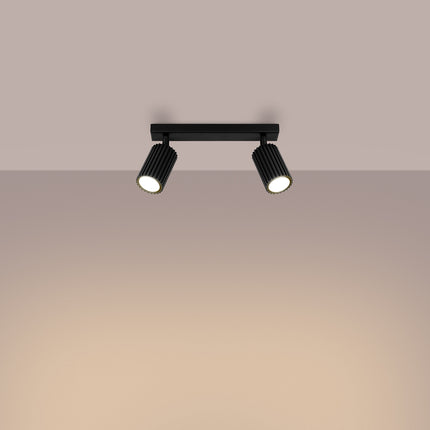Plafonnier Oslo barre 2 spots orientables 30 cm noir, lumière allumée