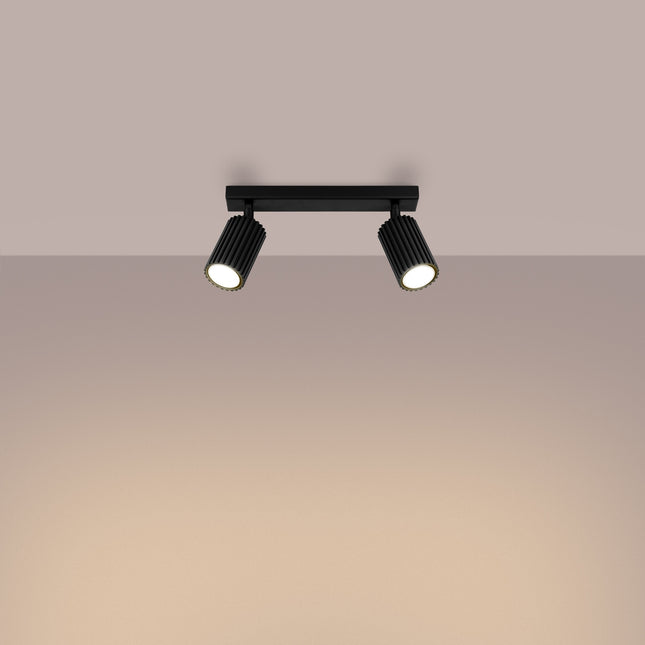 Plafonnier Oslo barre 2 spots orientables 30 cm noir, lumière allumée