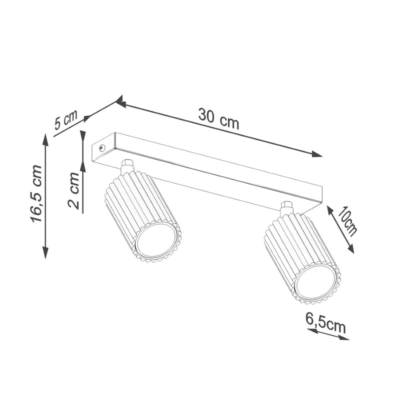 Dimensions Plafonnier Oslo Barre 2 Spots Orientables 30 cm en Aluminium Noir