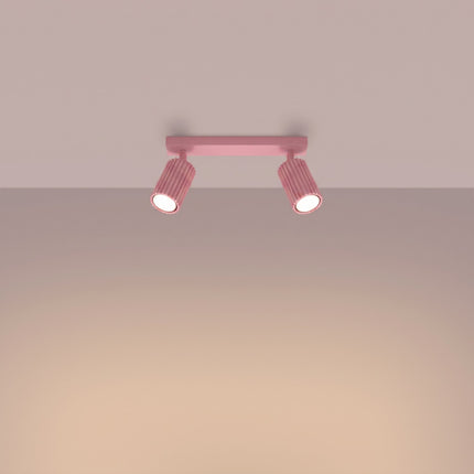 Plafonnier Oslo barre 2 spots orientables 30 cm rose poudré, lumière allumée