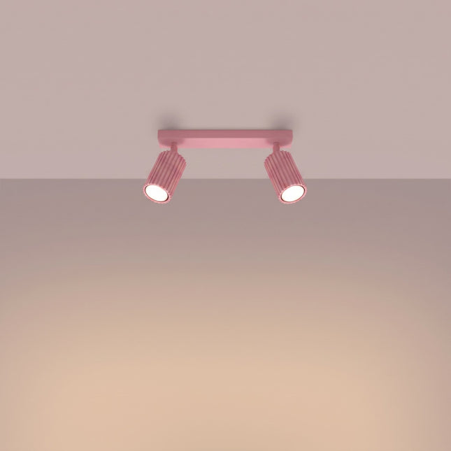 Plafonnier Oslo barre 2 spots orientables 30 cm rose poudré, lumière allumée