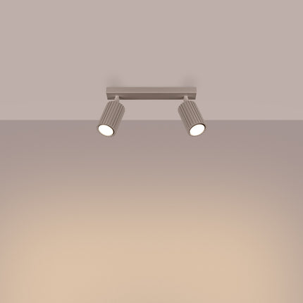 Plafonnier Oslo barre 2 spots orientables 30 cm taupe, lumière allumée