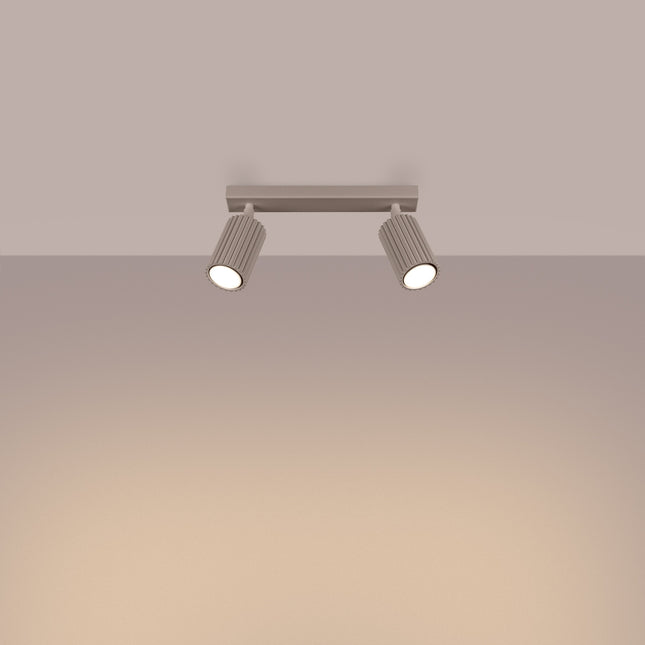 Plafonnier Oslo barre 2 spots orientables 30 cm taupe, lumière allumée