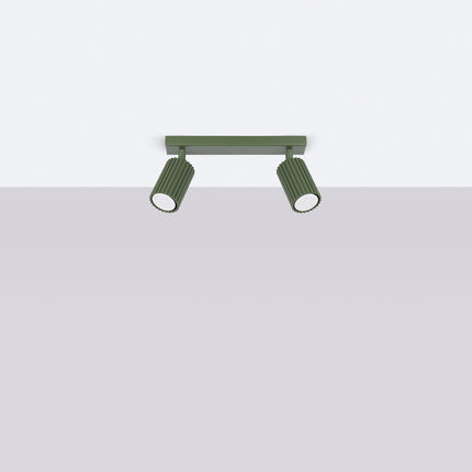 Plafonnier Oslo barre 2 spots orientables 30 cm vert olive, vue en situation