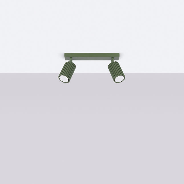 Plafonnier Oslo barre 2 spots orientables 30 cm vert olive, vue en situation