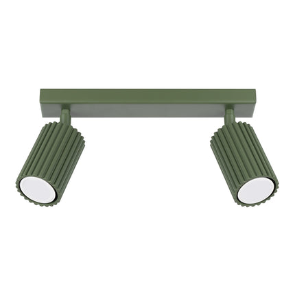 Plafonnier Oslo barre 2 spots orientables 30 cm vert olive, packshot sur fond blanc