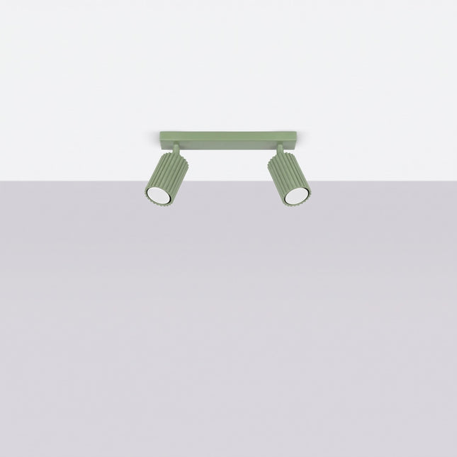 Plafonnier Oslo barre 2 spots orientables 30 cm vert sauge, vue en situation sur fond clair
