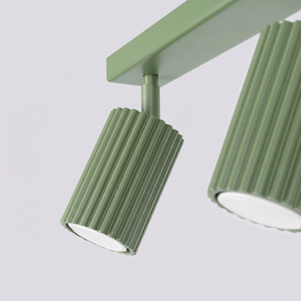 Plafonnier Oslo barre 2 spots orientables 30 cm vert sauge, détail des cannelures