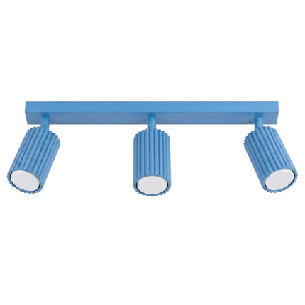 Plafonnier Oslo barre 3 spots orientables 45 cm bleu ciel, packshot sur fond blanc