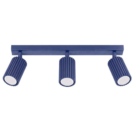 Plafonnier Oslo barre 3 spots orientables 45 cm bleu outremer, packshot sur fond blanc