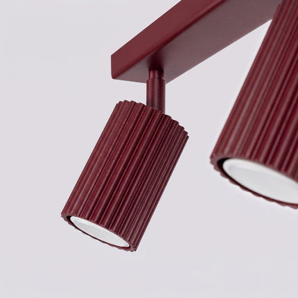 Plafonnier Oslo barre 3 spots orientables 45 cm bordeaux, détail des cannelures