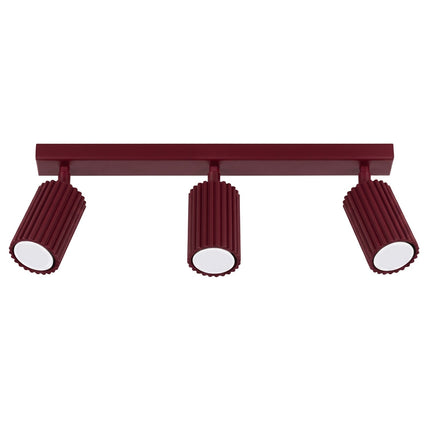 Plafonnier Oslo barre 3 spots orientables 45 cm bordeaux, packshot sur fond blanc