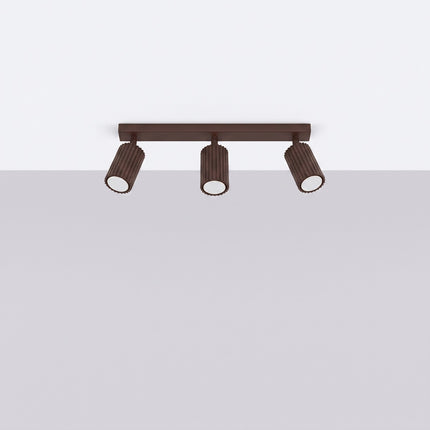 Plafonnier Oslo barre 3 spots orientables 45 cm brun chocolat, vue en situation sur fond clair