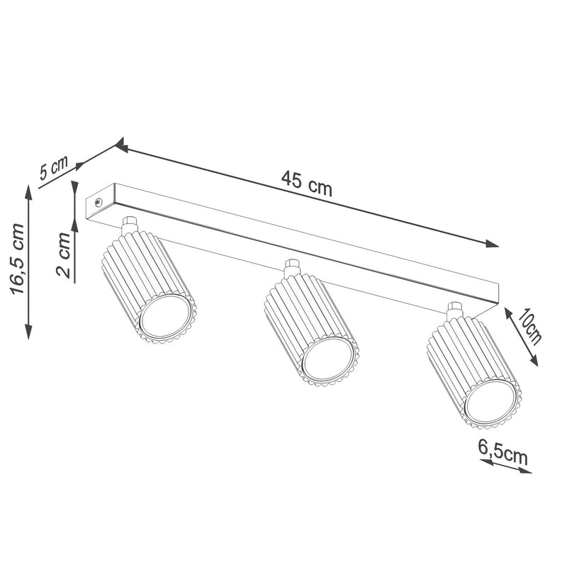 Dimensions Deckenleuchte Oslo Balken mit 3 schwenkbaren Spots 45 cm aus schokoladenbraunem Aluminium