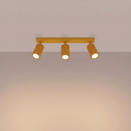 Plafonnier Oslo barre 3 spots orientables 45 cm jaune ambré, lumière allumée