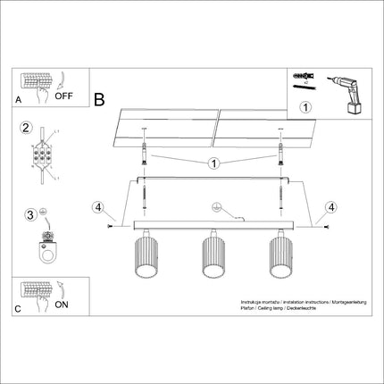 Plafonnier Oslo Barre 3 Spots Orientables 45 cm en Aluminium Taupe, notice de montage