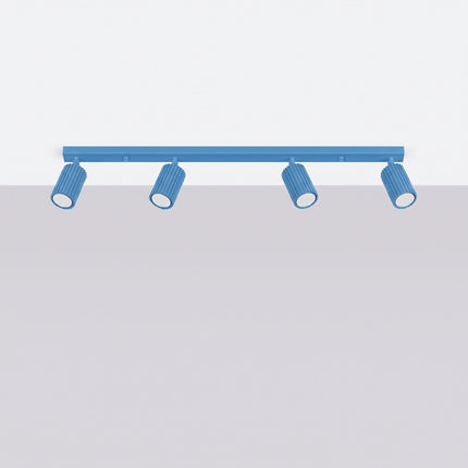 Plafonnier Oslo barre 4 spots orientables 81 cm bleu azur, vue en situation