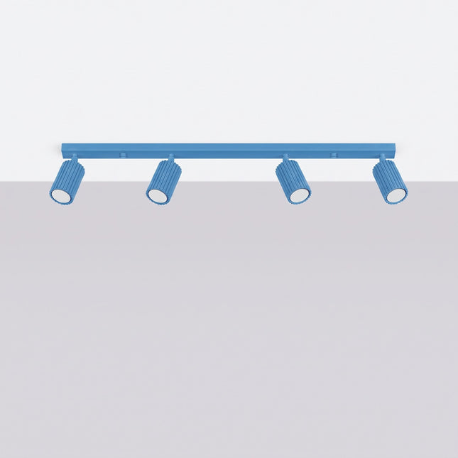 Plafonnier Oslo barre 4 spots orientables 81 cm bleu azur, vue en situation