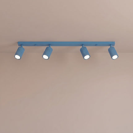Plafonnier Oslo barre 4 spots orientables 81 cm bleu azur, lumière allumée