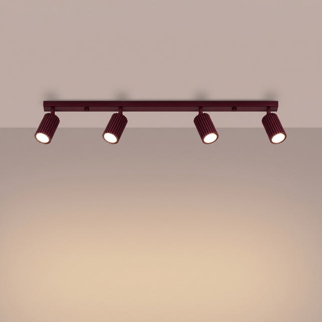 Oslo Bar ceiling light 4 adjustable spotlights 81 cm in burgundy aluminum, light on