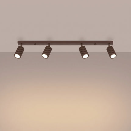 Plafonnier Oslo Barre 4 Spots Orientables 81 cm en Aluminium Brun Chocolat, lumière allumée