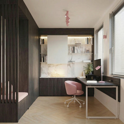 Plafonnier Oslo Barre 4 Spots Orientables 81 cm en Aluminium Rose Poudré, mise en situation