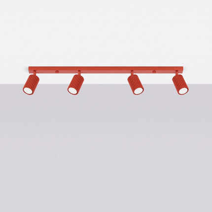 Plafonnier Oslo Barre 4 Spots Orientables 81 cm en Aluminium Rouge Vif, vue en situation