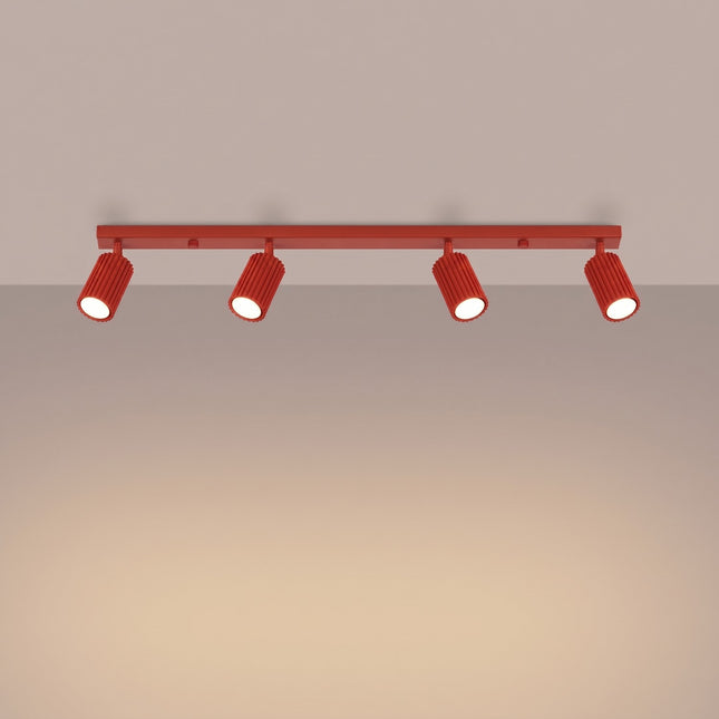 Oslo Bar ceiling light 4 adjustable spotlights 81 cm in bright red aluminum, light on