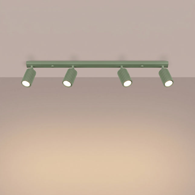 Oslo Bar ceiling light 4 adjustable spotlights 81 cm in sage green aluminum, light on