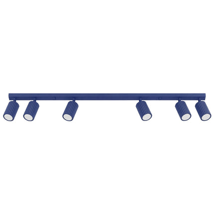 Plafonnier Oslo barre 6 spots orientables 117 cm bleu outremer, packshot sur fond blanc