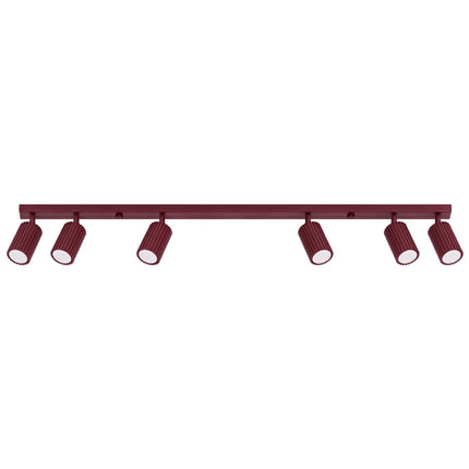 Plafonnier Oslo barre 6 spots orientables 117 cm bordeaux, packshot sur fond blanc