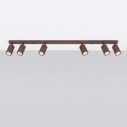 Plafonnier Oslo barre 6 spots orientables 117 cm brun chocolat, vue en situation sur fond clair
