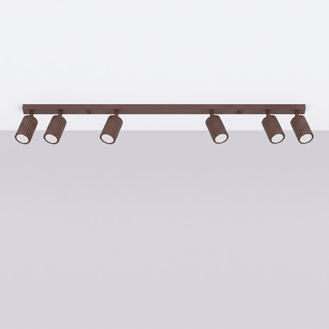Plafonnier Oslo barre 6 spots orientables 117 cm brun chocolat, vue en situation sur fond clair
