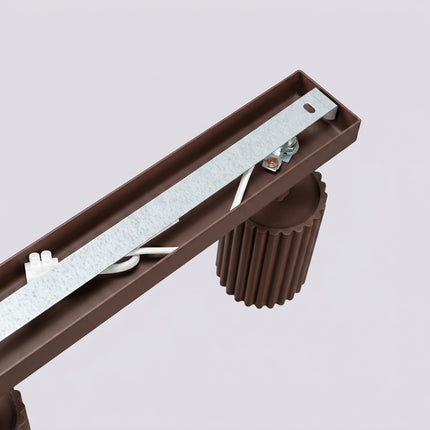 Plafonnier Oslo barre 6 spots orientables 117 cm brun chocolat, détail de la fixation