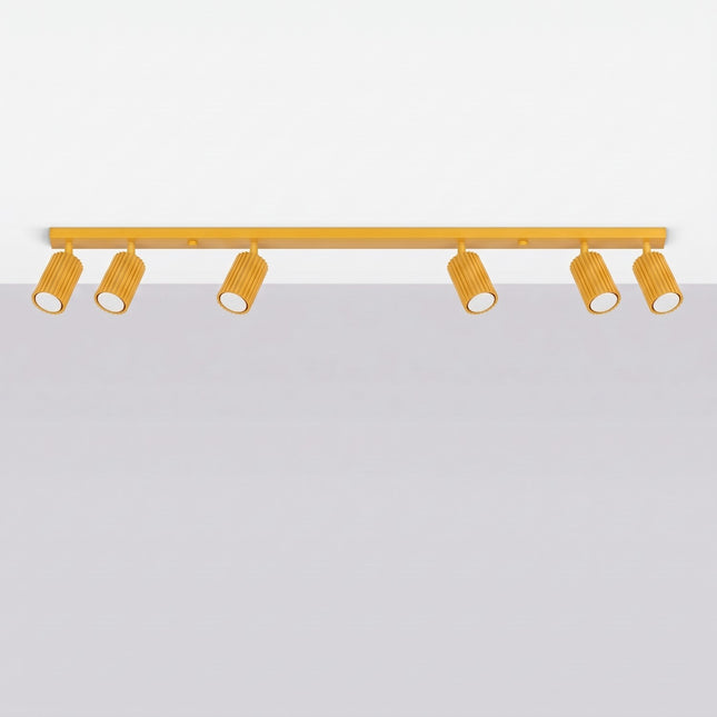 Plafonnier Oslo barre 6 spots orientables 117 cm jaune ambré, vue en situation sur fond clair
