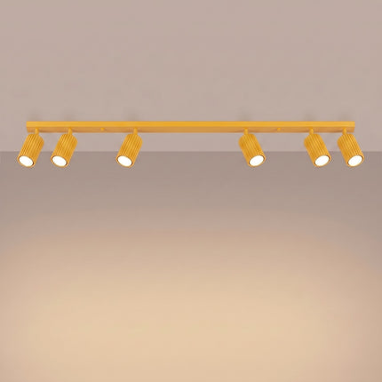Plafonnier Oslo barre 6 spots orientables 117 cm jaune ambré, lumière allumée