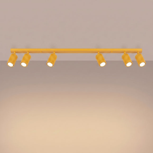 Plafonnier Oslo barre 6 spots orientables 117 cm jaune ambré, lumière allumée