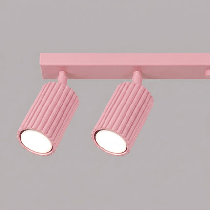 Plafonnier Oslo barre 6 spots orientables 117 cm rose poudré, packshot de trois quarts