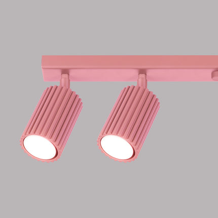 Plafonnier Oslo barre 6 spots orientables 117 cm rose poudré, détail des cannelures