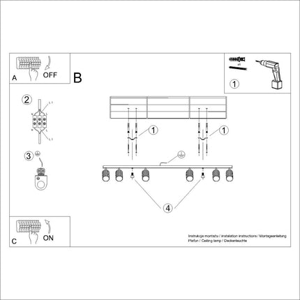 Notice de montage du modèle plafonnier oslo barre 6 spots orientables 117 cm rose poudré