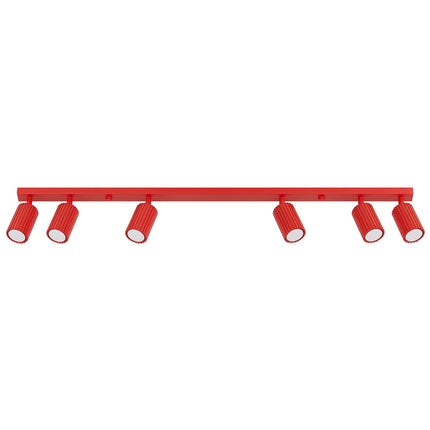 Plafonnier Oslo barre 6 spots orientables 117 cm rouge vif, packshot sur fond blanc