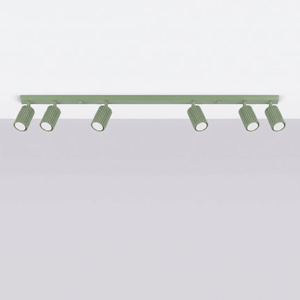 Plafonnier Oslo barre 6 spots orientables 117 cm vert sauge, vue en situation sur fond clair